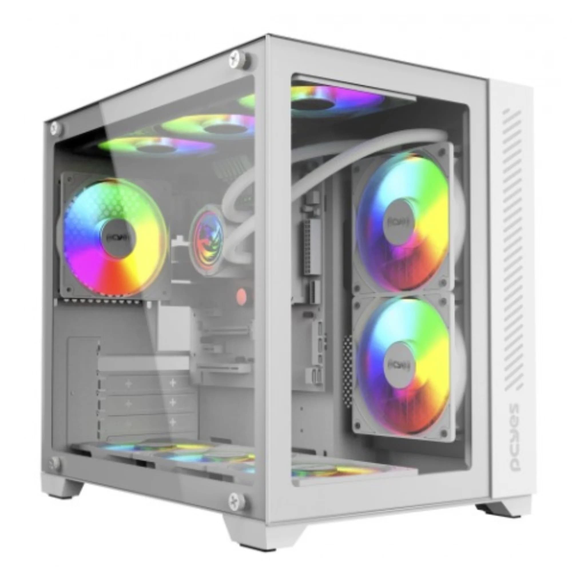 GABINETE GAMER PCYES FORCEFIELD WHITE GHOST - FRONTAL E LATERAL EM VIDRO - PCYES - GFFWGP