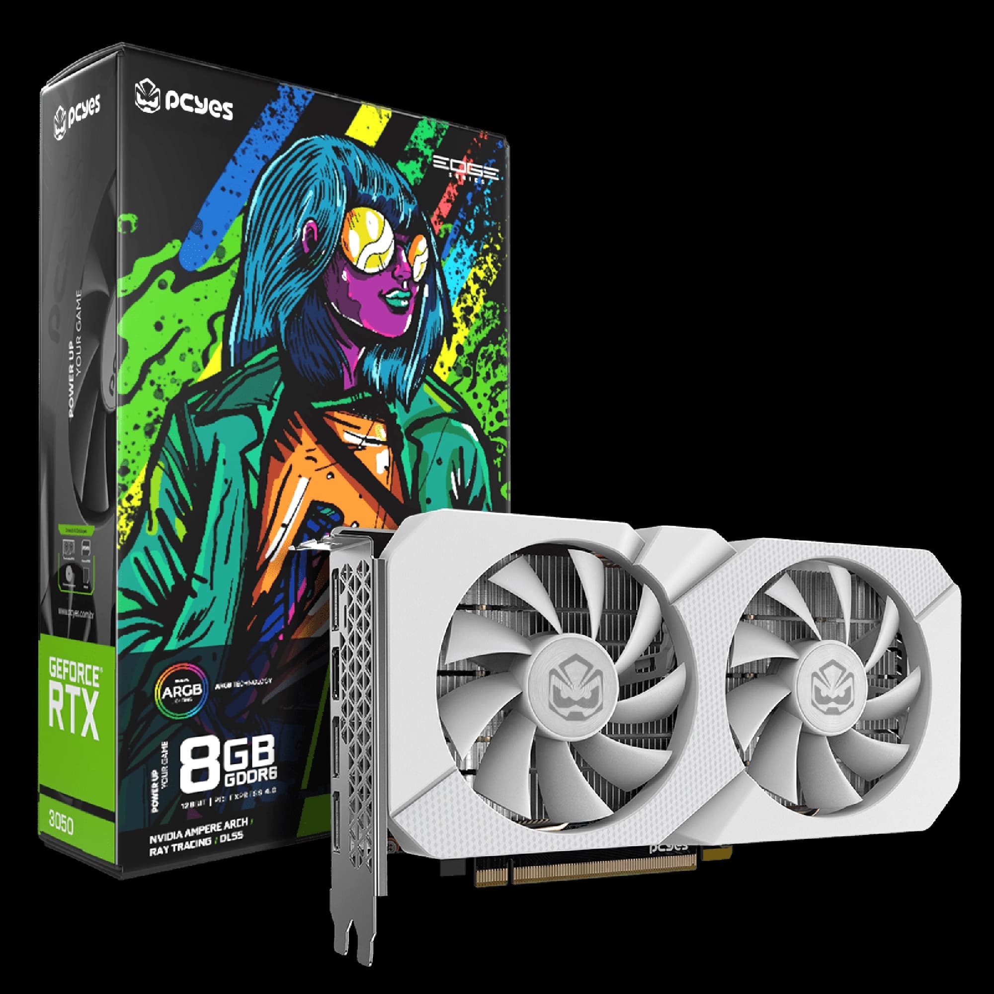 PLACA DE VIDEO GEFORCE RTX 3050 8GB** PCYES WHITE GDDR6 128BIT PROJETO EDGE - PVRTX30508WTPE