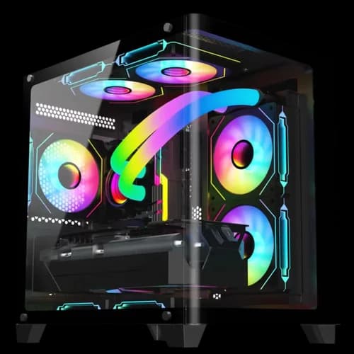 GABINETE GAMER HAYOM GB1798 BLACK COM 4 FANS, VIDRO TEMPERADO