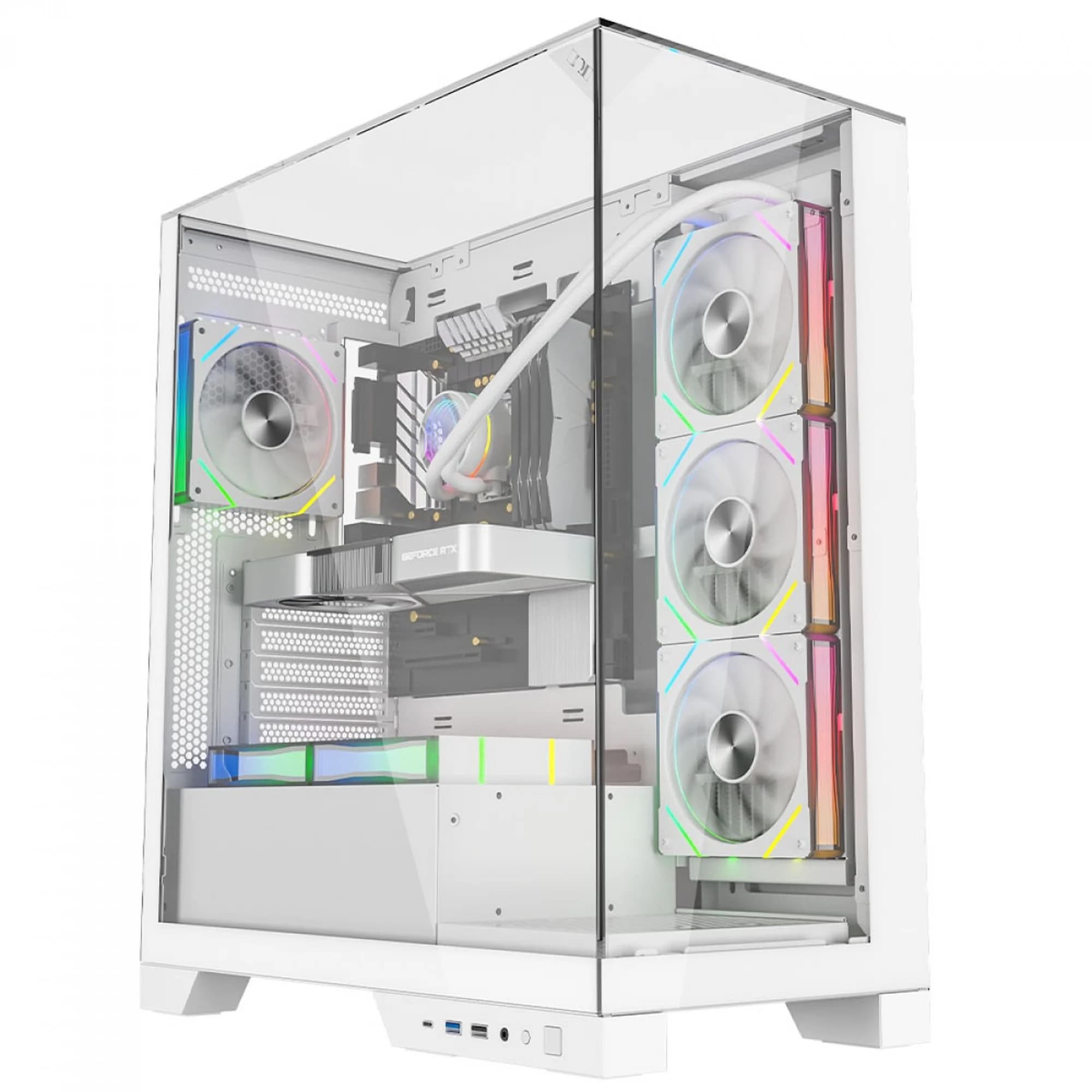 GABINETE GAMER LIKETEC EMPIRE SNOW CUBO DESIGN + KIT FAN 4X ENIGMA SNOW ARGB COM CONTROLE