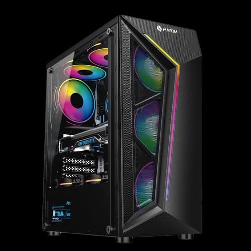 GABINETE GAMER HAYOM GB1713 COM 4 FAN, SEM FONTE, ATX, LATERAL EM VIDRO TEMPERADO, PRETO - GB1713